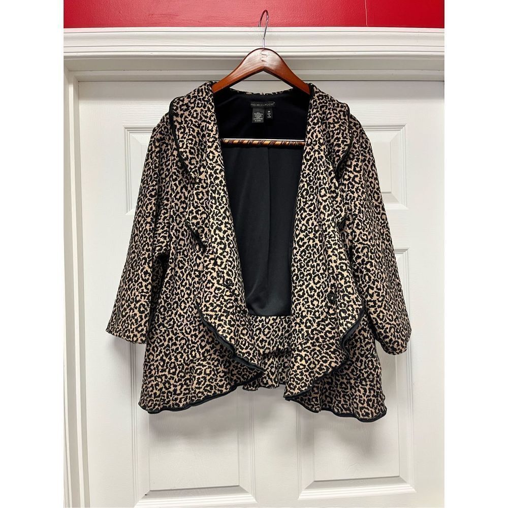 Preswick & Moore Leopard Ruffle Mob Wife Couture Peplum Jersey Jacket sz 3X EUC - Picture 2 of 7